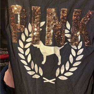 VS PINK CAMPUS TEE WITH GOLD BLING AND CAMO CREST & DOG!!!